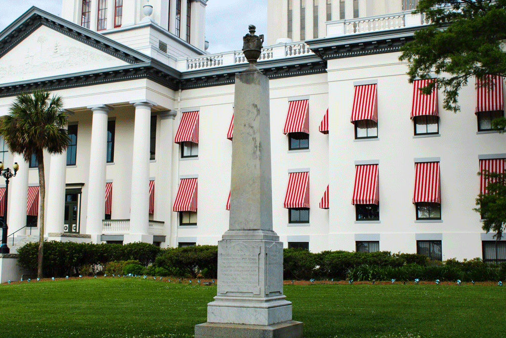 A Confederate memorial stands on the lawn in front of the Florida Historic Capitol building on April 27, 2022. (Danielle J. Brown)